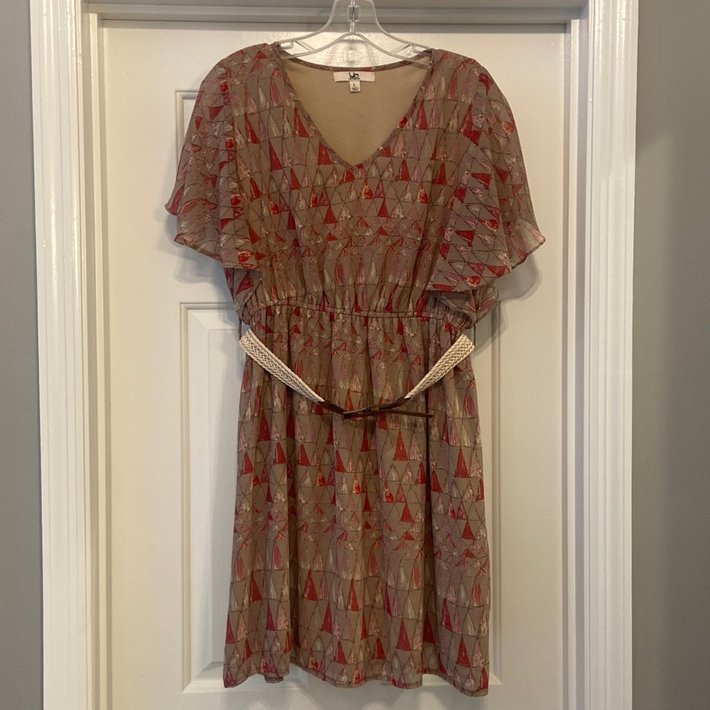 Flutter Sleeve V Neck Dress with Belt